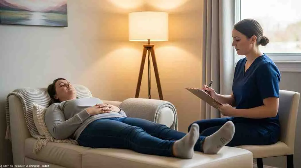 lying down on the therapy sofa