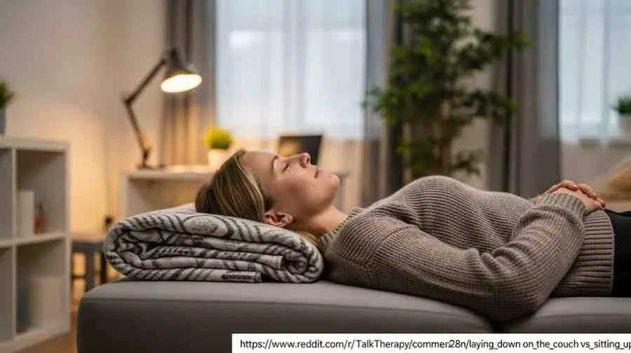 lying down on the therapy sofa
