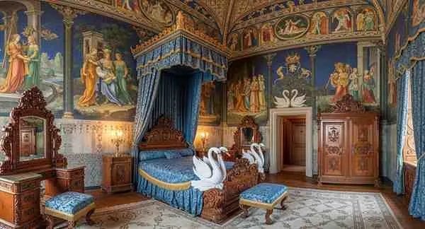 Introduction Nestled in the heart of Bavaria's Alpine landscape stands one of the world's most romantic castles—Neuschwanstein. Yet beyond its fairy-tale exterior lies an interior of extraordinary opulence and symbolism, nowhere more evident than in King Ludwig II's personal bedroom. This intimate chamber, where Bavaria's enigmatic "Mad King" sought refuge from the modern world, represents the pinnacle of 19th-century romantic imagination merged with neo-Gothic craftsmanship. The Neuschwanstein castle bedroom is not merely a place where a monarch slept—it's a carefully orchestrated theatrical space where every carved detail, every painted mural, and every decorative element tells a story. From the elaborate oak bed canopy adorned with intricate Gothic spires to the stunning Tristan and Isolde murals that dominate the walls, Ludwig II created a sanctuary that embodied his obsessions: medieval romance, Wagnerian opera, and the mystical symbolism of the swan. What makes King Ludwig II bedroom Neuschwanstein particularly fascinating is how it reflects the king's complex personality and visionary—some would say obsessive—attention to detail. Unlike the grand state rooms designed to impress visitors, this private space reveals Ludwig's inner world: his love of Wagner's operas, his identification with legendary tragic heroes, and his desire to escape into a realm of medieval fantasy. In this comprehensive exploration, you'll discover the architectural marvels, symbolic meanings, and technological innovations that make this royal bedroom one of Europe's most remarkable historic interiors. From the neo-Gothic furniture that took master craftsmen years to complete, to the surprisingly modern amenities Ludwig installed for his comfort, we'll unveil every fascinating detail of this extraordinary space—and understand why, though Ludwig spent only a few nights here before his mysterious death, this bedroom remains an enduring symbol of romantic excess and artistic vision. Neuschwanstein Castle: Context and King Ludwig II's Vision Before examining the bedroom itself, understanding the castle's creation and its creator's motivations provides essential context for appreciating this remarkable space. The Creation of a Fairy-Tale Castle Historical Background: Neuschwanstein Castle, whose name translates to "New Swan Stone Castle," was commissioned by King Ludwig II of Bavaria in 1869. Construction began on the ruins of two older castles—Vorderhohenschwangau and Hinterhohenschwangau—perched on a rugged hill above the village of Hohenschwangau in southwest Bavaria. Ludwig II's Vision: The castle was conceived as: A personal refuge from political pressures and public life A tribute to Richard Wagner and his operatic works A recreation of an idealized medieval castle A manifestation of divine right monarchy in an age of increasing democracy The Reality vs. The Dream: Tragically, Ludwig II lived to see only partial completion of his masterpiece: Construction lasted from 1869 to his death in 1886 Ludwig spent only 172 days in residence He slept in the bedroom for fewer than 20 nights The castle was opened to tourists just seven weeks after his death in 1886 Construction continued until 1892, though many planned features were never built Architectural Style: Neuschwanstein combines multiple historical influences: Neo-Romanesque elements in the exterior architecture Neo-Gothic interior design, particularly in private apartments Byzantine influences in the Throne Hall Wagnerian operatic themes throughout decorative programs This eclectic approach, orchestrated by theatrical set designer Christian Jank rather than a traditional architect, created something unprecedented—a building that was simultaneously medieval in inspiration and thoroughly modern in construction and amenities. King Ludwig II: The Romantic Monarch Ludwig's Character and Obsessions: Born in 1845, Ludwig II ascended to the Bavarian throne at age 18 in 1864. His reign was marked by: Artistic Passions: Profound devotion to Richard Wagner's music and operas Identification with legendary and tragic figures Preference for solitude and nocturnal activities Obsessive attention to aesthetic detail Political Challenges: Bavarian defeat in the Austro-Prussian War (1866) Forced alliance with Prussia (1870) Loss of Bavarian independence to the German Empire (1871) Growing criticism of his expensive building projects Psychological Complexity: Ludwig's mental state remains debated: Contemporaries labeled him "mad" (though modern historians question this diagnosis) Exhibited increasing reclusiveness and eccentric behavior Possible depression and anxiety His homosexuality (then scandalous) may have contributed to his isolation The Role of Fantasy: For Ludwig, castle building represented: Escape from political disappointments and modernization Creation of worlds where medieval chivalry and romantic ideals prevailed Physical manifestations of Wagner's operatic universes Private theaters where he could be the sole audience Understanding Ludwig's psychology is essential to interpreting his bedroom—it wasn't designed for public display but as an intimate refuge where he could inhabit his romantic fantasies completely. Wagner's Influence on Neuschwanstein's Design The Wagner Connection: Richard Wagner (1813-1883), the revolutionary German composer, profoundly shaped Ludwig's worldview and Neuschwanstein's design. Ludwig as Wagner's Patron: Met Wagner in 1864, shortly after becoming king Provided massive financial support, rescuing Wagner from debt Built the Bayreuth Festspielhaus for Wagner's operas Attended Wagner performances repeatedly, often alone in royal boxes Wagnerian Themes in Neuschwanstein: The castle essentially functions as a three-dimensional Wagner opera: Singers' Hall: Inspired by Wagner's "Tannhäuser" Throne Hall: References "Parsifal" and the Holy Grail Royal Bedroom: Dominated by "Tristan und Isolde" imagery This Wagner-inspired interior design transformed the castle from mere architecture into an immersive artistic experience—a concept remarkably ahead of its time and still influential in themed environment design today. The Royal Bedroom: Architectural and Design Details The bedroom itself occupies a central position in Ludwig's private apartments, located on the third floor of the Palas (main residential building). Every element was carefully designed to create a cohesive aesthetic and symbolic program. Neo-Gothic Style and Overall Design Philosophy What is Neo-Gothic? The neo-Gothic bedroom design style represents a 19th-century revival of medieval Gothic architecture and decorative arts, characterized by: Pointed arches and elaborate tracery Rich wood carvings with intricate detail Vertical emphasis and soaring proportions Religious and chivalric imagery Deep, rich colors (particularly blues, reds, and gold) The Bedroom's Neo-Gothic Elements: Ludwig's bedroom exemplifies this style through: Architectural Features: Vaulted ceiling with painted stars on blue background (evoking medieval church interiors) Pointed arch doorways Gothic tracery patterns throughout woodwork Vertical emphasis in furniture design Materials and Craftsmanship: Carved oak throughout (bed, washstand, prayer desk) Intricate hand-carving requiring years of skilled labor Gold leaf highlighting on carvings Rich textiles including silk, velvet, and embroidered fabrics Color Palette: Deep royal blue as the dominant color Gold accents throughout Rich burgundy and crimson in textiles White marble in the washbasin area Scale and Proportion: Despite being a private bedroom, the space impresses with: High vaulted ceiling creating vertical drama Substantial furniture pieces that command attention Intimate overall dimensions (approximately 30 square meters) Successful balance between grandeur and livability The Magnificent Carved Oak Bed and Canopy The Centerpiece: The royal bed canopy Neuschwanstein stands as the room's most spectacular feature—a masterpiece of Gothic Revival woodcarving that took master carpenters years to complete. Design Specifications: The Canopy Structure: Elaborately carved oak superstructure Gothic spires and pinnacles reaching toward the ceiling Delicate tracery resembling medieval cathedral architecture Multiple tiers creating vertical drama Swan Motifs: The swan motifs Neuschwanstein bedroom features throughout are particularly prominent on the bed: Carved swans integrated into the canopy design Swan symbolism (more on this below) Repeated in various scales and positions Connected to Ludwig's personal heraldry and the castle's name The Headboard: Behind the sleeping area: Richly carved oak panel Architectural elements mimicking church reredos (decorative screens) Additional Gothic tracery Religious imagery (crosses, saints) Construction Details: The bed's creation involved: Multiple master woodcarvers working for several years Hand-carving every detail (no machine replication) Careful selection of oak for grain patterns Gold leaf application to highlight carved elements Integration with the room's overall design scheme Textiles: The bed featured: Heavy silk and velvet bed curtains (now replaced with period-appropriate reproductions) Embroidered bed linens with monograms Multiple layers including coverlets and pillows Rich blue and gold color scheme matching the room Practical Considerations: Despite its ornate appearance, the bed was: Functional and comfortable by 19th-century standards Fitted with quality mattress and bedding Positioned to optimize light and views Equipped with bed curtains for warmth and privacy Comparative Context: While elaborate royal beds were common in European palaces, Ludwig's bed stands out for: Extreme degree of Gothic revival styling Unified symbolic program Integration with room architecture Single-minded artistic vision rather than committee design Tristan and Isolde: The Dominant Mural Program The Wagner Connection: The bedroom's walls feature extensive murals depicting scenes from Richard Wagner's opera "Tristan und Isolde," based on the medieval romance of doomed lovers. Why Tristan and Isolde? Ludwig chose this particular Wagner opera for his most private space because: Personal Identification: Ludwig saw himself in Tristan—a noble figure caught between duty and impossible love The theme of forbidden, unconsummated passion resonated with Ludwig's own situation Tristan's ultimate escape through death may have appealed to Ludwig's melancholy The medieval setting aligned with Ludwig's romantic worldview The Love Potion Theme: Wagner's opera centers on a magic potion that causes irresistible, tragic love—a metaphor for: Fate overpowering individual will Love as both transcendent and destructive Escape from mundane reality Passion that can only be fulfilled in death Artistic Execution: The Tristan and Isolde mural Neuschwanstein features were painted by multiple artists: Key Scenes Depicted: The Love Potion: Tristan and Isolde accidentally consuming the magic potion aboard ship The Love Garden: Secret nighttime meetings between the lovers Discovery and Separation: King Mark discovering the affair Tristan's Death: The tragic conclusion Artistic Style: The murals exhibit: Late Romantic painting style Rich, saturated colors Dramatic emotional expression Detailed medieval costumes and settings Theatrical staging reminiscent of opera productions Symbolism Layered Throughout: Beyond the obvious narrative: Night and moonlight settings (Ludwig was famously nocturnal) Garden and natural settings (representing paradise or escape) Ships and travel (journey, transition, fate) Flowers with symbolic meanings (roses for love, lilies for purity) Viewing Experience: From his bed, Ludwig would be surrounded by: The tragic love story unfolding on multiple walls Constant reminders of Wagnerian themes A visual opera house created just for him Invitation to imagine himself as Tristan in his own romantic tragedy Preservation: Today's visitors see: Carefully conserved original murals Some restoration work to address aging and previous damage Controlled lighting to prevent further deterioration The same emotional impact Ludwig intended Additional Decorative Elements and Furniture The Prayer Desk: Religious devotion played a significant role in Ludwig's life, reflected in: Elaborately carved oak prayer desk (prie-dieu) Gothic architectural details matching the bed Positioned near the door to the private chapel Used for Ludwig's regular devotional practices The Washstand: A masterpiece of functional Gothic Revival design: Carved oak structure White marble basin and surfaces Running water—a modern luxury in the 1880s Integrated mirror with Gothic frame Storage for toiletries in carved cabinets below Seating and Tables: Additional furniture included: High-backed Gothic chairs with carved details Small tables for personal items Reading stand for books All pieces coordinated in style and execution Textiles and Soft Furnishings: Beyond the bed: Heavy velvet curtains at windows Embroidered table covers Carpets with medieval-inspired patterns Cushions in coordinating fabrics Lighting: 19th century lighting in Ludwig's bedroom: Ornate candelabra and candlesticks Oil lamps for reading Later gas lighting (modern for the era) Carefully designed to create atmospheric illumination Windows and Views: The bedroom windows offered: Spectacular Alpine vistas Natural light during day Connection to the romantic landscape Views toward Hohenschwangau Castle (Ludwig's childhood home) Ceiling Treatment: Above, the vaulted ceiling featured: Deep blue painted surface Golden stars creating a night sky effect Reminder of medieval church ceilings Symbolic connection to heaven and divine order Technological Innovations in the Private Apartments Despite its medieval aesthetic, Neuschwanstein incorporated remarkably advanced technology for the 1880s—demonstrating Ludwig's appreciation for modern comfort within his historical fantasy. Running Water and Modern Plumbing Advanced for Its Time: When visitors ask "did Neuschwanstein Castle have running water when Ludwig II lived there," the answer reveals Ludwig's forward thinking. Water System Features: Hot and Cold Running Water: Both hot and cold water available in the bedroom washstand Ahead of most European palaces Supplied from a spring 200 meters above the castle Gravity-fed system requiring no pumps Bathrooms: Adjacent to the bedroom: Multiple bathrooms with flush toilets Porcelain fixtures Decorative tile work Modern by 1880s standards, extraordinary for a "medieval" castle Technical Achievement: The water system required: Extensive underground piping Reservoir construction Heating system for hot water Engineering expertise unusual for castle construction Symbolic Tension: This creates fascinating contrast: Medieval aesthetic throughout Modern plumbing hidden within walls Ludwig wanted medieval appearance with modern comfort No desire to actually live like a medieval knight Heating and Climate Control Central Heating System: The castle featured: Central heating via hot air ducts Warm air distributed through decorative grates Coal-fired furnaces in basement Relatively even temperature throughout Bedroom Climate: Specific features for Ludwig's comfort: Heat vents integrated into Gothic architectural elements Ability to adjust temperature Insulated windows with heavy curtains Fireplace for additional warmth and ambiance Technological Integration: Ludwig insisted on: Heating that wouldn't damage artwork or wood carvings Systems hidden from view (maintaining medieval illusion) Reliable operation during harsh Bavarian winters Comfort levels matching modern hotels of the era Communication and Service Systems Servant Call System: Ludwig could summon servants via: Electric bell system throughout private apartments Ahead of most European residences Bells in service areas alerted staff Minimal intrusion on Ludwig's privacy Service Passages: Behind-the-scenes efficiency: Hidden corridors for servant movement Staff could provide service without being seen Delivery of meals, hot water, clean linens without disturbing Ludwig Supported his desire for solitude Kitchen Communication: Food delivery system included: Dumbwaiter from kitchen floors below Warming cabinets to keep food hot Elaborate service procedures to ensure privacy Ludwig often ate alone, even in his own castle Additional Modern Amenities Lighting Evolution: The castle's illumination advanced during construction: Initial candles and oil lamps Gas lighting installation in some rooms Electric lighting planned (never fully implemented before Ludwig's death) Emphasis on creating appropriate ambiance, not just illumination Telephone System: Ludwig's private apartments featured: Early telephone connections Communication with nearby Hohenschwangau Castle One of the first castle telephone installations in Europe Practical tool despite medieval aesthetic Innovation Philosophy: Ludwig's approach to technology: Embraced modern convenience where useful Insisted technology be invisible or disguised Never allowed practical concerns to compromise aesthetic vision Created what might be called "steampunk" avant la lettre—medieval exterior, modern interior systems Symbolism and Cultural Significance Every element in King Ludwig II's bedroom carried symbolic weight, creating layers of meaning that transformed the space into a three-dimensional manifesto of romantic ideals. The Swan: Personal Emblem and Multifaceted Symbol Ubiquitous Swan Imagery: The swan appears throughout the bedroom in: Carved oak bed decorations Mural backgrounds Furniture details Textile patterns Even sink fixtures Multiple Symbolic Meanings: Connection to Wagner: Swan appears in multiple Wagner operas "Lohengrin" features the Swan Knight (Schwanenritter) Ludwig saw himself as Lohengrin, the mysterious knight Swans pull Lohengrin's boat in the opera Medieval Legend: Swans associated with transformation and mystery Connection to the House of Schwangau (Swan Region) Historical legends of the Swan Knight Heraldic significance in Bavarian aristocracy Personal Identification: Ludwig as the "Swan King" Symbol of purity and romantic isolation Swan's dual nature (graceful above water, frantically paddling below) mirrored Ludwig's public vs. private life Swan's white beauty against dark water reflected Ludwig's self-image as pure idealist in corrupt world The Castle's Name: "Neuschwanstein" literally means "New Swan Stone" Replacing older Schwanstein (Swan Stone) castle Entire castle conceived as monument to swan symbolism Bedroom as epicenter of this symbolic program Medieval Romance and Chivalric Ideals Idealized Middle Ages: The bedroom embodied Ludwig's vision of medieval chivalry: Themes Presented: Pure, impossible love (Tristan and Isolde) Noble suffering and sacrifice Courtly manners and refined sensibility Rejection of modern materialism Faith, honor, and loyalty Historical Reality vs. Ludwig's Fantasy: Important to note: Medieval reality was quite different from Ludwig's vision He created an idealized, romanticized version Based on 19th-century opera and literature, not historical accuracy Perfectly acceptable—this was about emotion and meaning, not archaeology Escape from Modernity: The medieval aesthetic represented: Rejection of industrial revolution and modernization Resistance to Bavarian loss of independence Retreat into imagined past of German greatness Personal refuge from responsibilities Ludwig found overwhelming Religious Imagery and the Adjacent Chapel Sacred Space Connection: The bedroom's proximity to Ludwig's private chapel was significant: The Private Chapel: Directly connected to the bedroom via small door Neo-Gothic design matching bedroom Elaborately decorated altar Small, intimate space for personal devotion Religious Elements in the Bedroom: Carved Details: Crosses integrated into bed design Saints depicted in woodwork Biblical motifs in decorative programs Prayer desk as prominent furniture piece Symbolic Integration: The combination of sacred and secular themes: Tristan and Isolde (romantic, operatic) alongside religious imagery No contradiction in Ludwig's worldview Both represented transcendent, spiritual experiences Medieval Catholicism and Wagnerian mythology merged in romantic synthesis Daily Devotions: Ludwig's religious practices: Regular prayer at his prayer desk Attendance at masses in the chapel Collection of relics and religious art Sincere faith alongside theatrical religiosity Interpretive Questions: Historians debate: Was Ludwig's religious devotion genuine or aesthetic? Did he see contradiction between Wagner's paganism and Christianity? How did homosexuality intersect with his Catholic faith? Was the bedroom's religious imagery comfort or performance? Most likely: a complex mixture of sincere faith, aesthetic appreciation, and psychological need—much like Ludwig himself. The Bedroom as Theatrical Space Staged Reality: Ludwig's bedroom functioned as: Personal theater with audience of one Set for Ludwig to perform the role of romantic hero Space where fantasy and reality merged Escape hatch from the disappointments of real life Performative Aspects: Even alone, Ludwig: Dressed in historical costumes Staged midnight "audiences" with imaginary companions Read romantic literature and opera libretti Lived his fantasies in carefully designed settings Psychological Function: The bedroom provided: Safe space for Ludwig's inner life Physical manifestation of his psychological needs Control unavailable in his political life Refuge from judgment and incomprehension Contemporary Relevance: Ludwig's approach anticipates: Modern themed environments and immersive experiences Virtual reality and escapist technologies Fan cultures and cosplay Understanding of physical space's psychological impact The Visitor Experience: Seeing the Bedroom Today Over 1.5 million tourists visit Neuschwanstein annually, with Ludwig's bedroom consistently ranking as a highlight of the guided tours. What Visitors Notice and Experience First Impressions: Tourists entering the bedroom typically react to: Visual Overwhelming: Sheer density of decoration Richness of colors (especially the blues and golds) Intricacy of the woodcarvings Dramatically of the bed canopy Emotional Responses: Common visitor reactions: Awe at the craftsmanship Surprise at the relatively intimate scale Sadness knowing Ludwig barely used it Fascination with the Tristan and Isolde murals Unexpected Elements: Visitors often surprised by: Modern plumbing fixtures Relatively small room size (compared to Versailles-style palaces) Focus on Wagner rather than traditional royal imagery Personal, intimate quality versus state grandeur Photography Restrictions: Currently: No photography allowed inside the castle Protects fragile interiors from flash damage Maintains mystery and encourages focus during tour Official photographs available for purchase Preservation and Restoration Efforts Conservation Challenges: Maintaining the bedroom requires: Climate Control: Managing humidity levels Preventing wood expansion/contraction Protecting murals from moisture damage Balancing preservation with visitor access Wear from Tourism: With massive visitor numbers: Foot traffic causes vibration and dust Body heat and humidity affect environment Requires constant monitoring and maintenance Limiting visitor numbers to protect interiors Restoration Projects: Over the decades: Careful cleaning of murals Wood conservation and stabilization Textile reproduction (original fabrics too fragile) Historical research to ensure accuracy Documentation: Modern preservation includes: 3D scanning of carvings High-resolution photography Chemical analysis of paints and materials Creating detailed records for future restoration Balancing Access and Preservation: The ongoing challenge: Tourism provides funding for maintenance But visitor impact threatens preservation Timed entry and limited group sizes help Potential future: more limited access to protect the space Tour Experience and Access Current Visiting Conditions: Guided Tours Only: Approximately 35-minute tours Available in multiple languages (or audio guides) Groups of 25-35 people Advance booking strongly recommended (tours sell out) What You'll See: The tour includes: Ludwig's bedroom (brief stop, several minutes) Other private apartments Throne Hall Singers' Hall Multiple other decorated rooms Time in the Bedroom: Visitors spend: Approximately 2-3 minutes in the actual bedroom View from doorway area (don't enter sleeping chamber itself) Guide provides historical context and points out key features Limited time due to visitor volume Accessibility: Important to note: Lots of stairs (no elevator to upper floors) Not wheelchair accessible throughout Can be challenging for those with mobility issues Alternative: visit lower levels only, view comprehensive photo exhibitions Best Visiting Practices: To maximize your experience: Book tickets online weeks in advance Arrive early (tours depart on schedule) Study bedroom details beforehand to know what to look for Listen carefully to guide (you'll miss details otherwise) Visit off-season if possible (fewer crowds) Comparative Context: Ludwig's Bedroom vs. Other Royal Spaces Placing Neuschwanstein's bedroom in broader context illuminates what makes it unique among European royal residences. Comparison with Other Ludwig II Castles Linderhof Palace: Ludwig's other major project featured: Rococo revival style (vs. Neo-Gothic) Smaller, more intimate scale Bedroom focused on French absolutism themes Different but equally elaborate decorative program Herrenchiemsee Palace: Ludwig's tribute to Versailles included: Bedroom modeled on Louis XIV's Grand Baroque splendor More public, ceremonial character Less personal than Neuschwanstein What Makes Neuschwanstein's Bedroom Special: Compared to Ludwig's other bedrooms: Most intensely personal and symbolic Most thoroughly Gothic Revival Most Wagner-focused Most complete realization of Ludwig's medieval fantasies European Royal Bedroom Traditions Versailles and French Influence: Traditional royal bedrooms featured: Bed as throne (ceremonial space, not just sleeping) Public levées (morning rituals with courtiers present) Symbols of absolute power Grand, imposing scale Ludwig's Departure: His bedroom differs by: Completely private (no court ceremonies) Focus on personal mythology rather than state power Romantic/artistic rather than political symbolism Intimate scale prioritizing comfort over grandeur British Royal Bedrooms: Windsor and Buckingham Palace bedrooms: Generally more restrained decoration Focus on comfort and family life (especially Victoria era) Less theatrical than Continental examples Practical Victorian sensibilities Ludwig's Excess: By comparison, Neuschwanstein's bedroom: Far more decoratively dense Unabashedly theatrical No concession to "good taste" or restraint Pure expression of personal vision 19th Century Luxury Bedroom Standards What Was Normal for the Era: Wealthy 19th-century bedrooms typically featured: Substantial wooden furniture Rich textiles and draperies Decorative wall treatments (wallpaper or murals) Fine carpets or rugs Modern plumbing (if newly built) Ludwig's Extremes: His bedroom exceeded norms by: Years of craftsman work on single pieces Unified thematic program Integration of art, architecture, and furnishing No expense spared on any detail Complete commitment to aesthetic vision Cost Considerations: While exact figures are debated: Ludwig's building projects bankrupted his personal finances Bedroom represents thousands of hours of skilled labor Materials imported from across Europe Modern equivalent cost: millions of dollars for single room Comparable Spaces: Few historical bedrooms match Neuschwanstein's intensity: Some Bavarian rococo bedrooms (Residenz Munich) Napoleon's bedrooms (but more Empire style) Russian imperial bedrooms (different aesthetic) Generally, Ludwig's bedroom stands nearly alone in its particular combination of characteristics Historical Anecdotes and Ludwig's Use of the Space Though Ludwig spent minimal time at Neuschwanstein, the bedroom witnessed significant moments and reveals much about the king's character. Ludwig's Brief Residency Timeline of Occupation: Construction Period: Bedroom completed in 1884 Ludwig first slept there in 1884 Total nights spent: fewer than 20 Last visit: months before his death in June 1886 Why So Brief? Multiple factors limited Ludwig's use: Castle still under construction during his lifetime Other palaces (Linderhof, Herrenchiemsee) competing for his time Growing political and financial crises His mysterious death ended any long-term residence The Tragedy: Most poignant aspect: Ludwig poured creative energy and massive resources into this bedroom Supervised every detail of its design and execution Barely experienced the completed space Died before truly inhabiting his dream Documented Behaviors and Habits Nocturnal Lifestyle: Ludwig's bedroom habits included: Sleeping during the day Active at night (explaining the ceiling's starry sky motif) Reading and contemplation in the midnight hours Sometimes remaining in nightclothes until evening Solitary Occupation: Reports from servants: Ludwig typically alone in his chambers Sometimes spoke to imaginary companions Read Wagner libretti and medieval romances Maintained elaborate personal grooming rituals Theatrical Performances: Ludwig occasionally: Had passages from operas read aloud Staged small performances for himself Dressed in historical costumes Lived out scenes from his favorite legends Religious Observance: Daily practices: Morning prayers at the prayer desk Visits to the adjacent chapel Reading religious texts Collection of religious art and relics The Mysterious Death and Its Aftermath Final Days: In June 1886: Ludwig declared insane by doctors who never examined him Removed from Neuschwanstein to Berg Castle Found dead in Lake Starnberg on June 13, 1886 Official cause: suicide by drowning Alternative theories: murder, accidental death Questions Remain: The bedroom connection: Did Ludwig sense his coming downfall? Was the bedroom a last refuge before his removal? What were his final thoughts in this space he created? How did the bedroom's romantic tragedy themes foreshadow his own end? Immediate Aftermath: Following Ludwig's death: Castle opened to tourists within seven weeks Bedroom preserved essentially as Ludwig left it Became shrine to the deceased king Financial pressures required tourist income The Bedroom as Memorial: Today, the space functions as: Monument to Ludwig's vision and tragedy Time capsule of 1880s royal aesthetics Physical evidence of romantic-era psychology Tourist attraction funding castle preservation Key Takeaways: The Significance of Neuschwanstein's Royal Bedroom Architectural and Artistic Achievement Pros of the Design: Extraordinary Craftsmanship: Represents pinnacle of 19th-century woodcarving Master craftsmen at the height of their skills Each detail hand-executed with obsessive care Unified artistic vision rarely achieved in royal spaces Successful Aesthetic Integration: All elements work together thematically Color, form, symbol, and function harmonized Creates immersive experiential environment Demonstrates possibilities of total design Historical Importance: Documents romantic-era aesthetics and psychology Preserves Wagner-influenced design philosophy Represents last gasp of absolute monarchy's artistic patronage Influences later themed environment design Technological Innovation: Successfully integrated modern systems into historical aesthetic Advanced plumbing and heating for the era Demonstrated that comfort needn't compromise style Forward-thinking approach to residential technology Critiques and Limitations Cons and Controversies: Aesthetic Overload: Some find the decoration excessive or overwhelming "Too much" for minimalist or contemporary tastes Every surface decorated can feel claustrophobic Lack of visual rest areas Historical Inauthenticity: Not actually medieval despite appearance Romanticized fantasy rather than historical accuracy More Victorian than medieval in sensibility Could be criticized as historical theme park Extravagant Cost: Contributed to Ludwig's financial ruin Placed burden on Bavarian state finances Arguably irresponsible use of royal resources Though tourism now generates massive revenue Psychological Concerns: Bedroom represents escape from reality Enabled Ludwig's retreat from royal responsibilities May have reinforced rather than helped his mental struggles Questions about art's role in mental health Practical Limitations: As actual bedroom, arguably impractical Difficult to clean and maintain Fragile elements unsuited to daily life More museum than livable space Cultural Legacy Enduring Influence: Ludwig's bedroom has inspired: Design and Architecture: Gothic Revival and historicist movements Themed environment design Integration of narrative into physical 