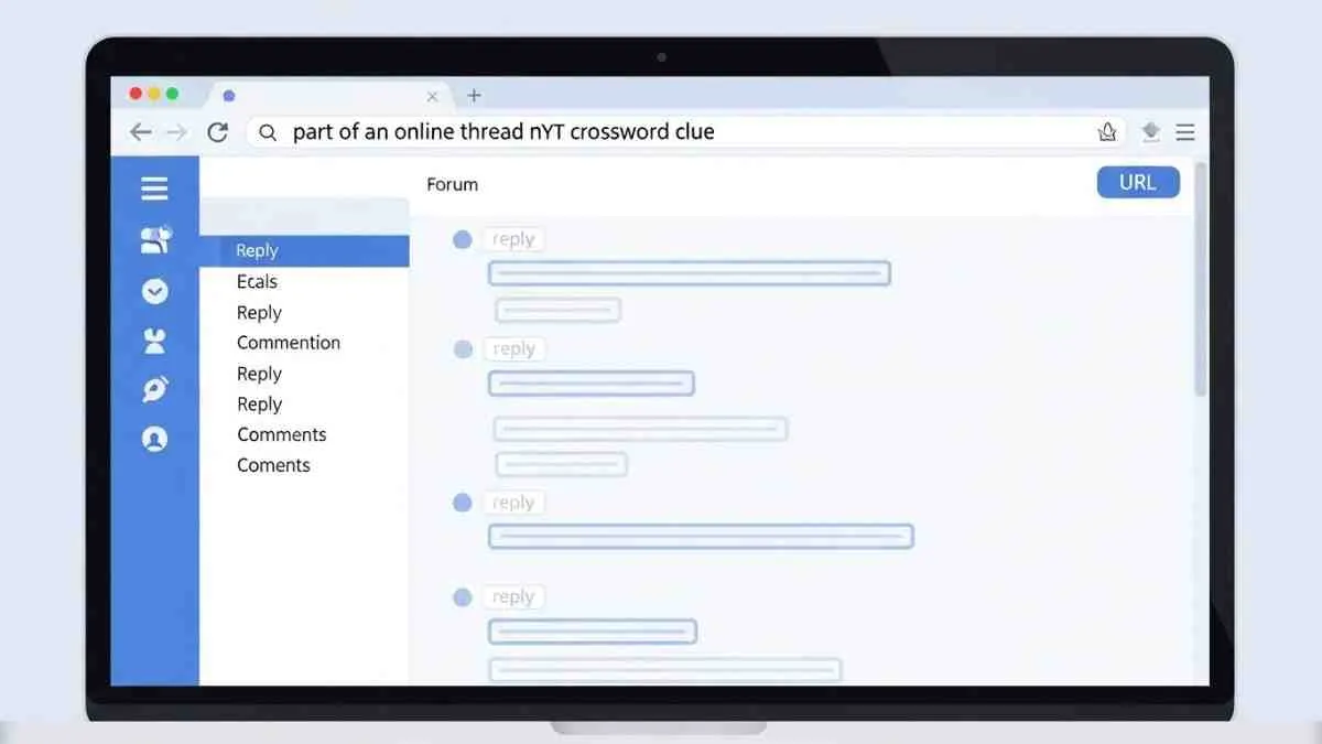 part of an online thread nyt crossword clue