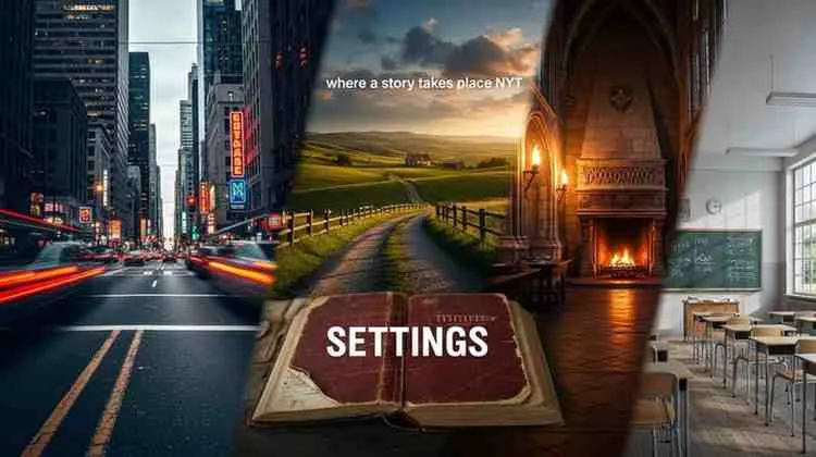 where a story takes place NYT crossword clue