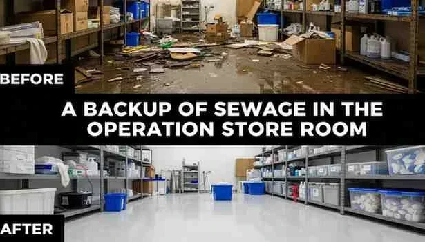 a backup of sewage in the operation store room