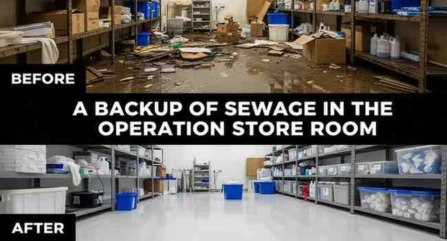 a backup of sewage in the operation store room