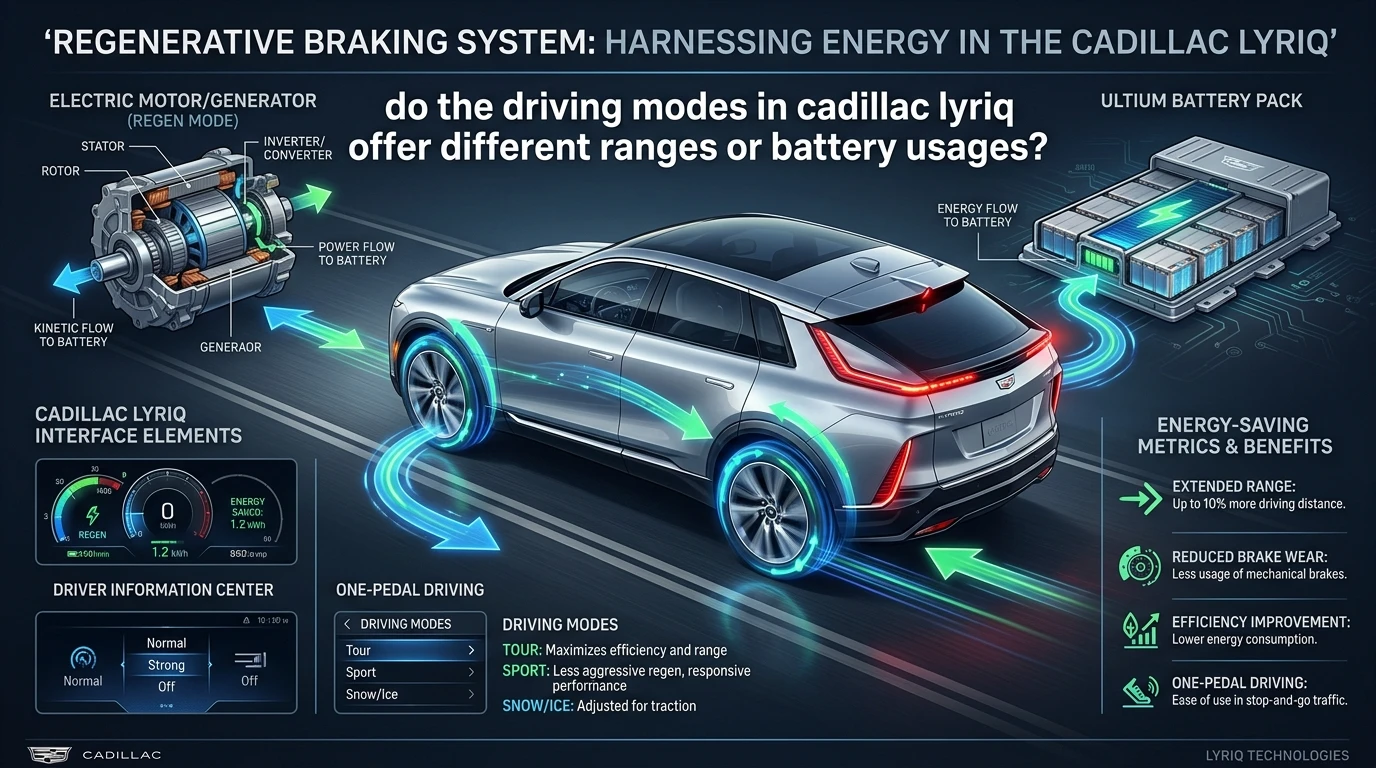 do the driving modes in cadillac lyriq offer different ranges or battery usages?
